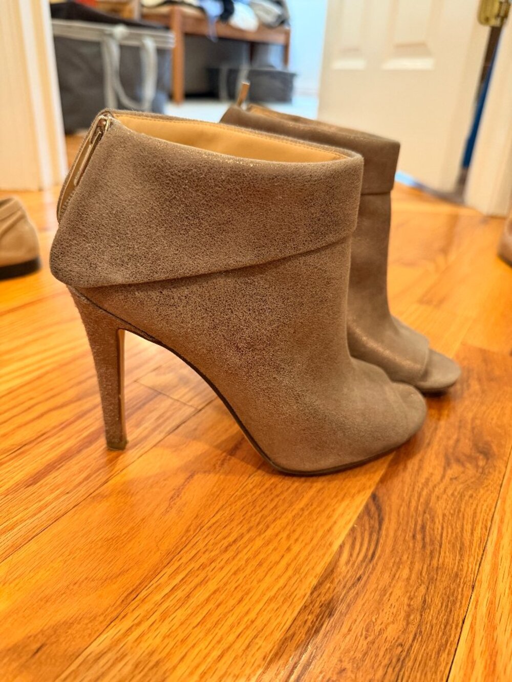 Metallic Peep Toe Bootie with Cuff Detail